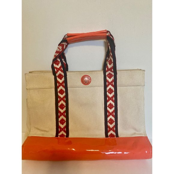 Tory Burch Patent Leather Canvas Tote Bag - Picture 11 of 16